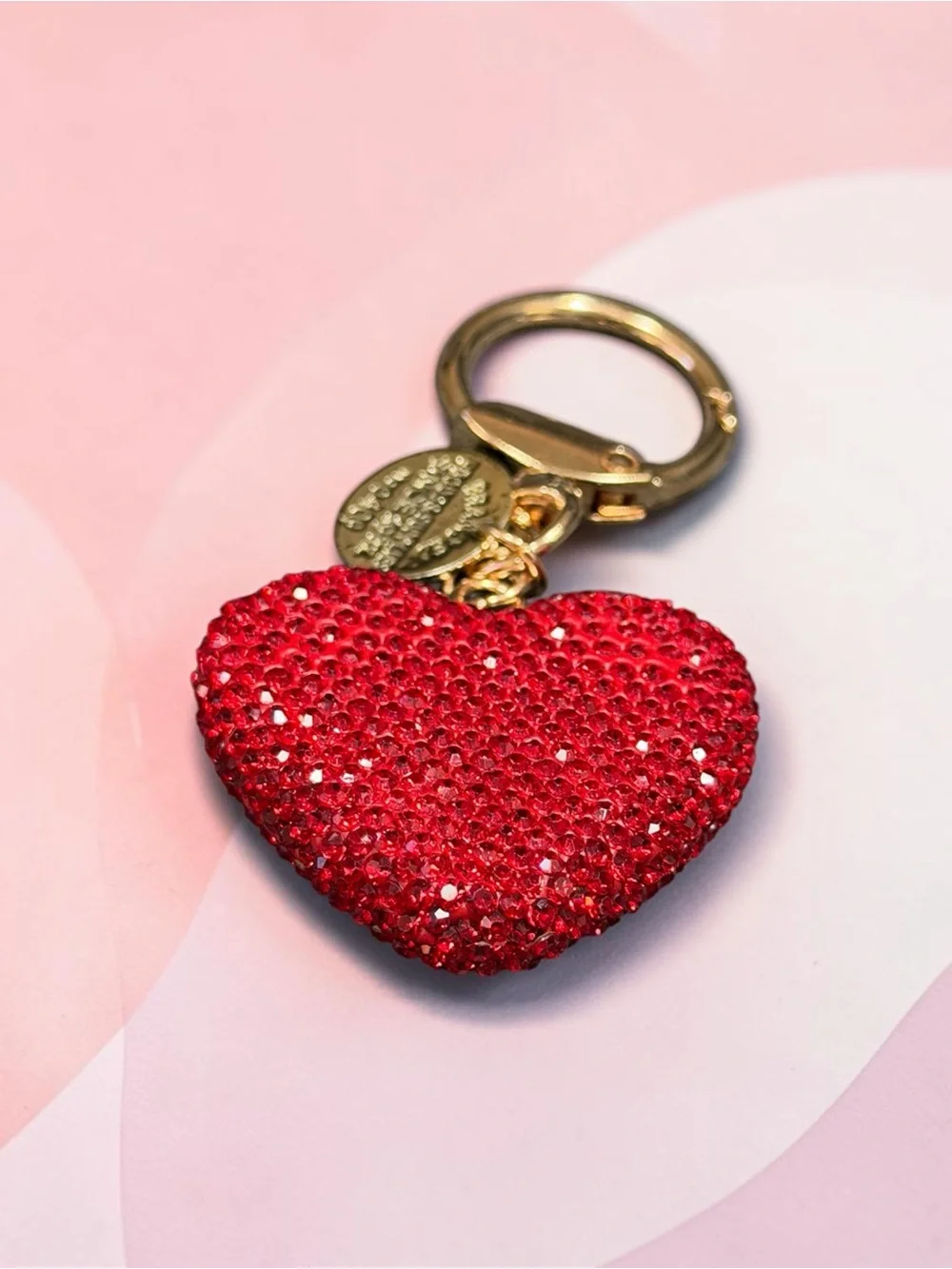 Gold Keychain with Red Crystal Heart Charm